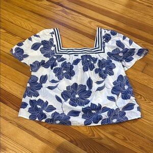 Draper James Blue and White Striped Floral Top